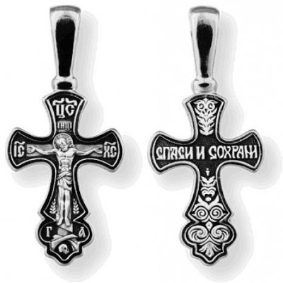 Распятие Христово. Православный крест, серебро 925 пробы с чернением фото