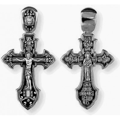 Крест "Распятие Христово. Преп. Сергий Радонежский" из серебра 925 пробы с чернением фото
