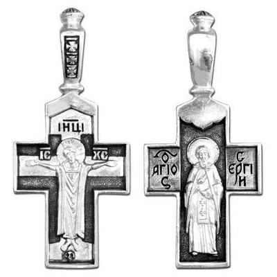 Крест православный "Распятие Христово.Св. Сергий" из серебра 925 пробы с чернением фото