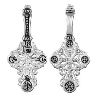 Крест православный с 4 фианитами из серебра 925 пробы с чернением фото