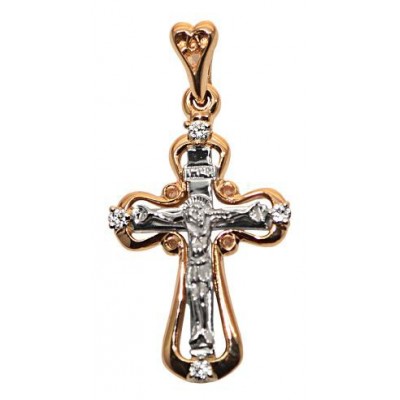 Православный нательный крест с бриллиантами из золота 585 пробы фото