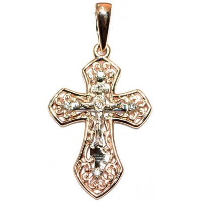 Православный крест с бриллиантами, золото 585 пробы фото