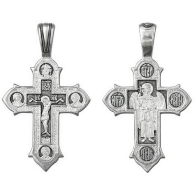 Крест православный "Распятие Христово. Ангел Хранитель" из серебра 925 пробы с чернением фото