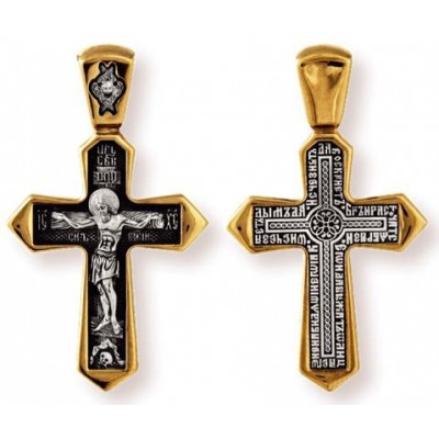 "Распятие Христово. Молитва Честному Кресту". Крест из серебра 925 пробы с желтой позолотой и чернением фото