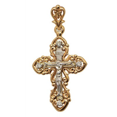 Золотой крест православный с бриллиантами (4 шт.),  золото 585 пробы фото