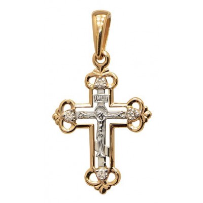 Золотой крестик православный с бриллиантами (4 шт.), золото 585 пробы фото