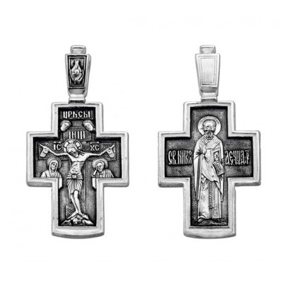 Крест православный "Распятие Христово. Св. Николае Чудотворец", серебро 925 пробы с чернением фото