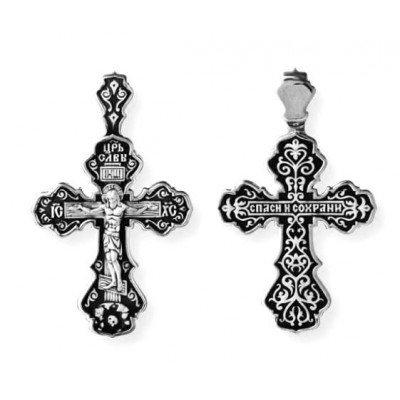 Распятие Христово. Православный крест из серебра 925 пробы с чернением фото