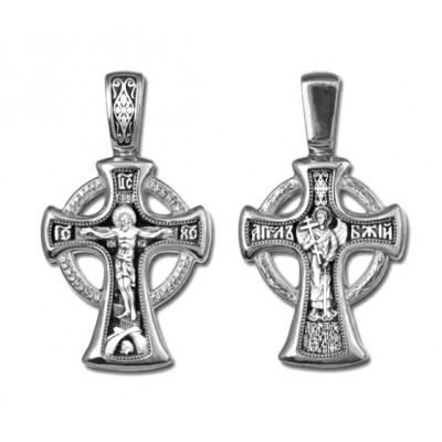 Крест православный "Распятие Христово. Ангел-Хранитель", серебро 925 пробы с чернением фото