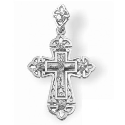 Православный крест с фианитами из серебра 925 пробы фото