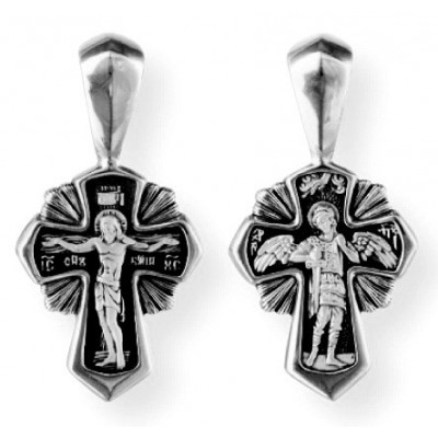 Крест православный "Распятие Христово", на обороной стороне "Архангел" из серебра 925 пробы фото