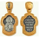 Святитель Николай Чудотворец.  Нательная иконка на цепочку, серебро 925 пробы с желтой позолотой