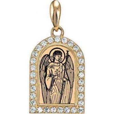 Ангел Хранитель. Золотая иконка с фианитами, золото 585 пробы фото