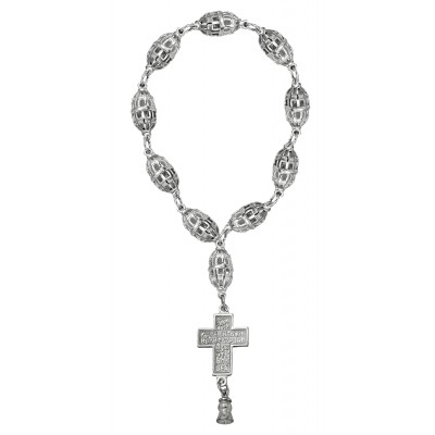 Красивые четки с подвеской в виде православного креста с молитвой из серебра 925 пробы фото