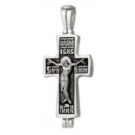 Нательный мощевик-крест Распятие Христово с молитвой на обороте из серебра 925 пробы с чернением фото