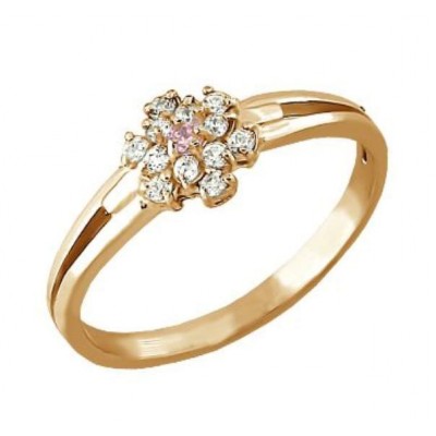 Красивое православное кольцо с фианитами в форме цветка из серебра с золотым покрытием фото