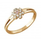 Красивое православное кольцо с фианитами в форме цветка из серебра с золотым покрытием