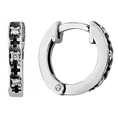 Аккуратные серьги-кольца "Крестики" с дорожкой фианитов из серебра 925 пробы фото
