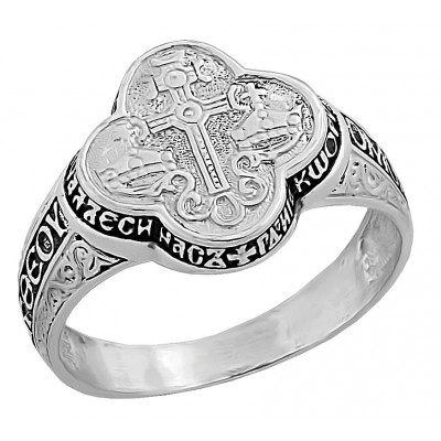Православный  мужской перстень из серебра 925 пробы фото