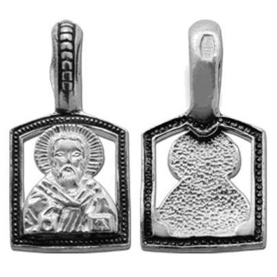Святой Николай Чудотворец. Образок на цепочку из серебра 925 пробы с чернением фото