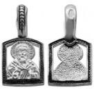 Святой Николай Чудотворец. Образок на цепочку из серебра 925 пробы с чернением