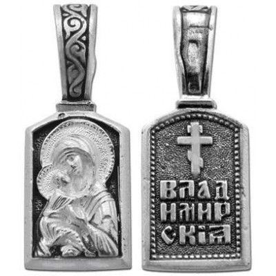 Владимирская Богородица. Нательная иконка из серебра 925 пробы с чернением фото