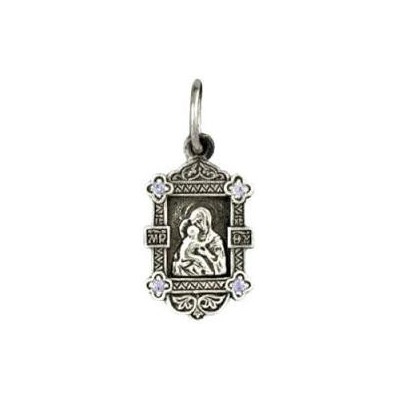Владимирская Богородица. Нательная иконка на цепочку, серебро 925 пробы с фианитами фото