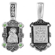 Владимирская Богородица.  Нательная иконка из серебра 925 пробы с чернением с 4 фианитами фото