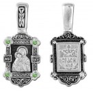 Владимирская Богородица.  Нательная иконка из серебра 925 пробы с чернением с 4 фианитами