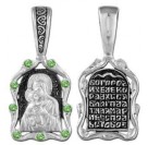 Владимирская Божия Матерь. Нательная иконка с фианитами из серебра 925 пробы с чернением