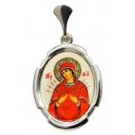 Семистрельная  (Умягчение злых сердец) Богородица.  Нательная иконка на цепочку, серебро 925 пробы фото
