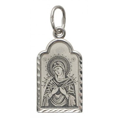 Семистрельная Богородица (Умягчение злых сердец).  Нательная иконка из серебра 925 пробы фото