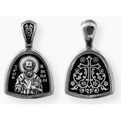 Святитель Николай. Нательная иконка и серебра 925 пробы с чернением фото