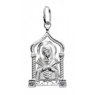 Семистрельная Богородица (Умягчение злых сердец). Нательная иконка из серебра 925 пробы с фианитами фото