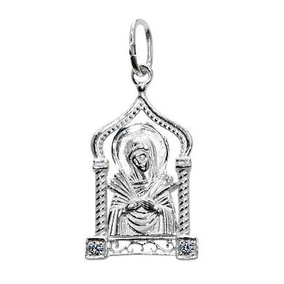 Семистрельная Богородица (Умягчение злых сердец).  Нательная иконка из серебра 925 пробы с фианитами фото