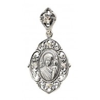 Казанская Богородица. Нательная икона с фианитами из серебра 925 пробы с чернением фото