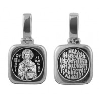 Великомученик Пантелеимон Целитель. Нательная иконка на цепочку, серебро 925 пробы с чернением фото
