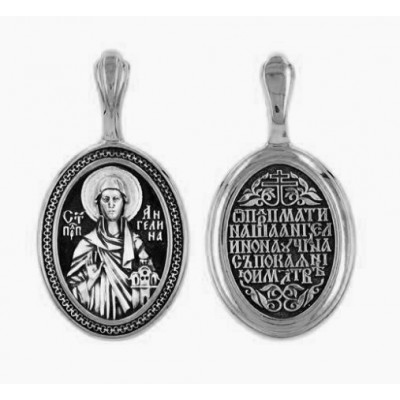 Преподобная Ангелина Сербская. Именная иконка-кулон из серебра 925 пробы с чернением фото