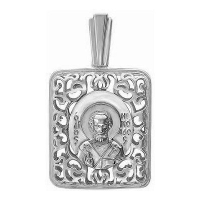 Святой Николай Чудотворец. Квадратная ажурная подвеска из серебра 925 пробы фото