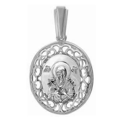 Семистрельная  (Умягчение злых сердец) Богородица. Круглая подвеска из серебра 925 пробы фото
