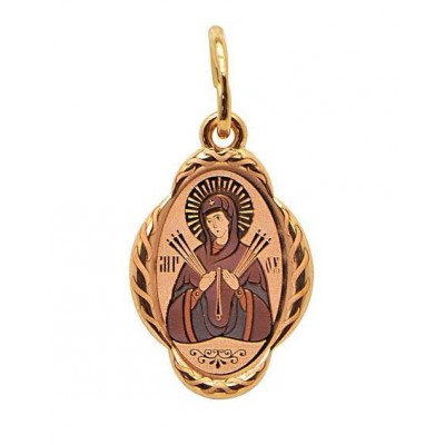 Семистрельная  (Умягчение злых сердец) Богородица. Серебряная иконка , 925 проба с красной позолотой фото