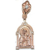 Казанская Богородица. Нательный образок с фианитами, серебро 925 пробы с красной позолотой фото