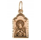 Семистрельная (Умягчение злых сердец)  Богородица. Нательная иконка из серебра 925 пробы с красной позолотой
