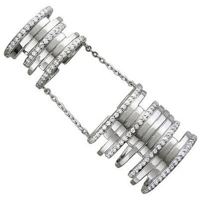 Многорядное кольцо на цепочке на две фаланги из коллекции Fashion Story silver, украшенное фианитами, из серебра 925 пробы фото