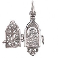 Казанская Богородица. Нательный открывающийся медальон-мощевик из серебра 925 пробы фото