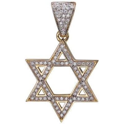 "Звезда Давида". Иудейская подвеска с бриллиантами из желтого золота 750 пробы фото