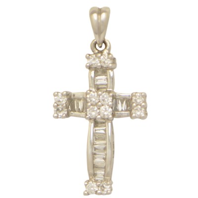 Блистательный крест с бриллиантами из белого золота 585 пробы фото