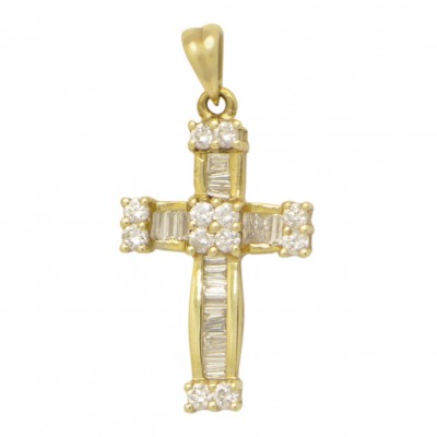 Роскошный крест с россыпью бриллиантов из золота 585 пробы фото