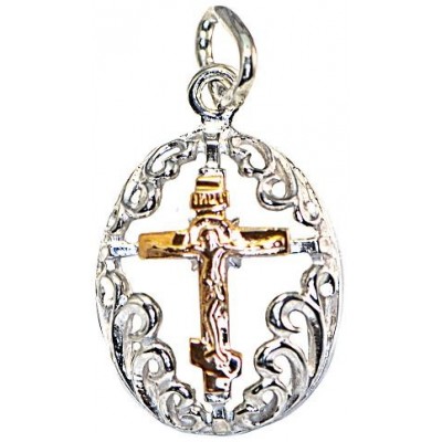 Православный нательный крест из золота 585 пробы в подвеске из серебра 925 пробы фото