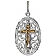 Православный крест из золота 585 пробы в подвеске из серебра 925 пробы фото